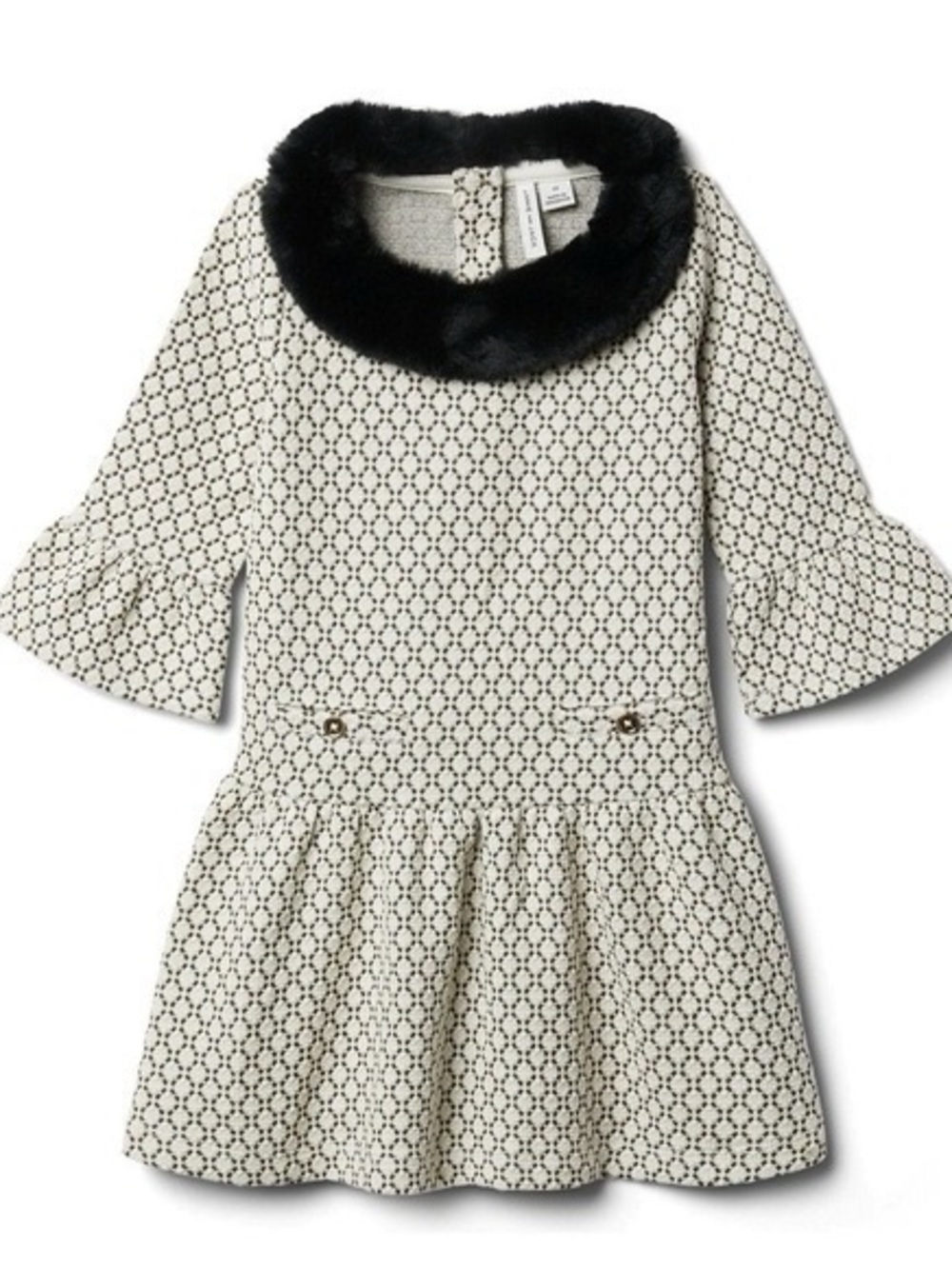 Janie and Jack Metallic Weave Faux Fur Collar Dress- Size 8